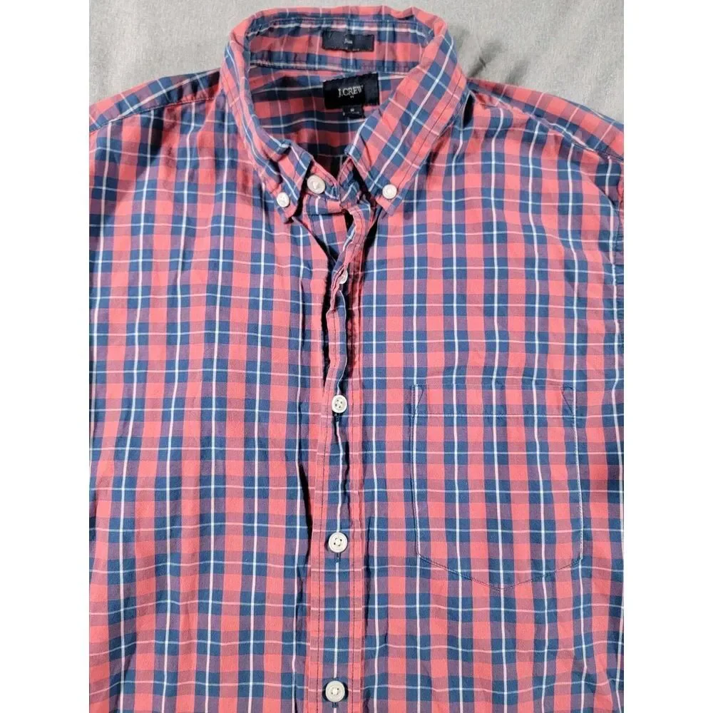 J Crew Button up‎ Shirt Mens Medium Slim Fit Red Blue Plaid Long Sleeve
